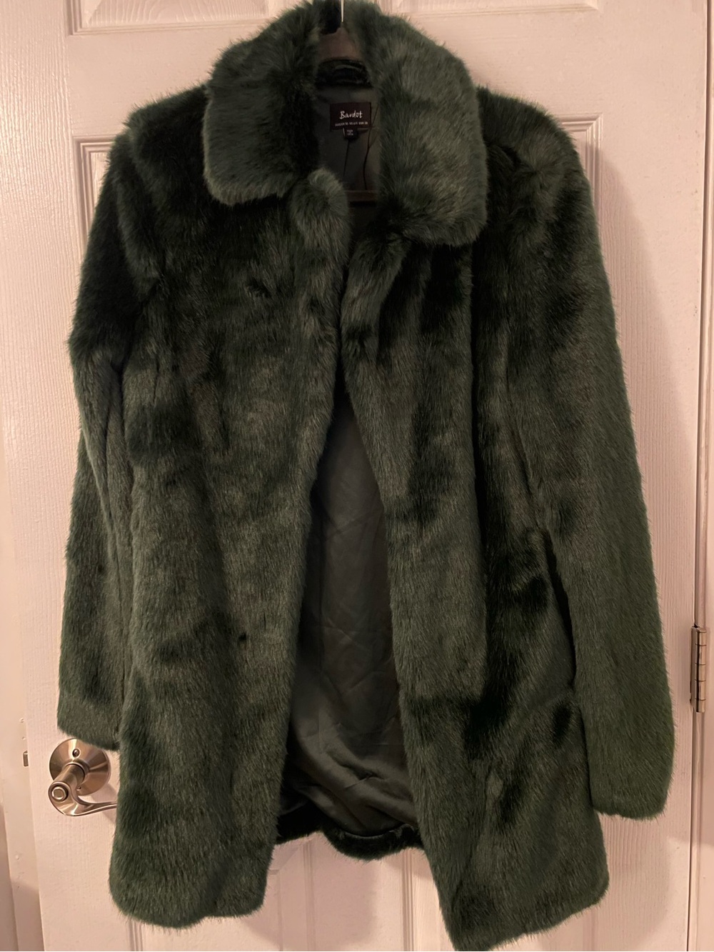 Bardot Dark Green Faux Fur Coat